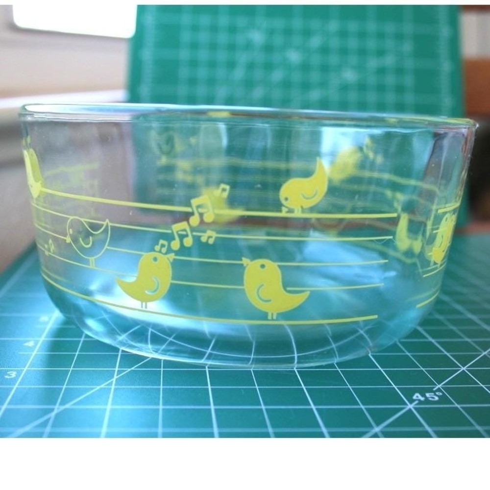 Vintage Pyrex Clear Glass Mixing Bowl Yellow Singing Birds Music Notes‎ 6 Inch